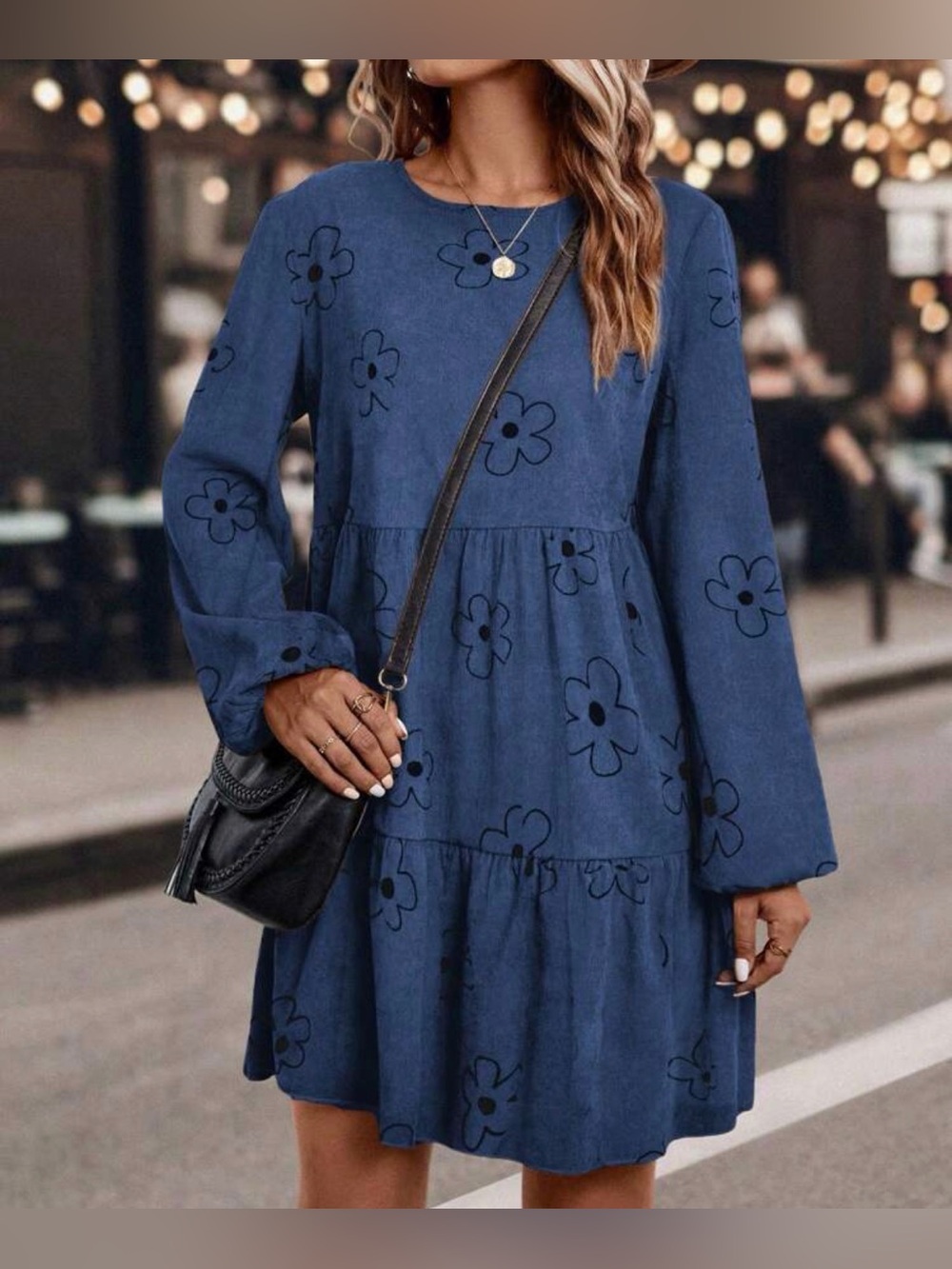 SHEIN Women's Casual Floral Print Lantern Sleeve Dress